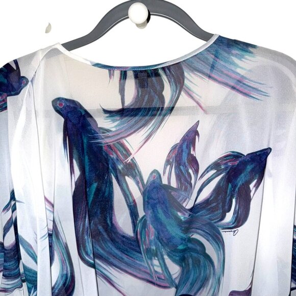 Ramona La Rue Betta Fish Print Crepe de Chine Batwing Blouse - OS - Picture 10 of 11